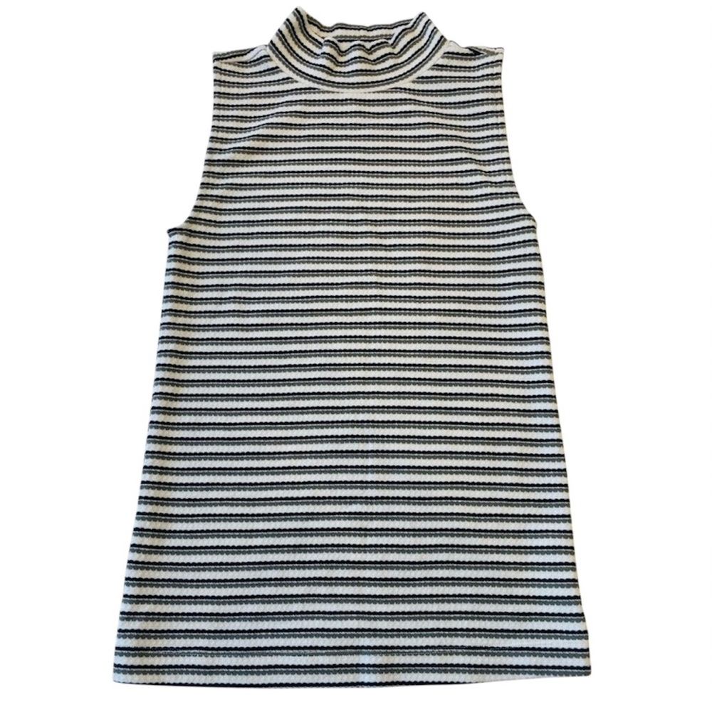 Loft Striped Sleeveless Mock Neck Top, XS Layering Piece Black, Olive Green